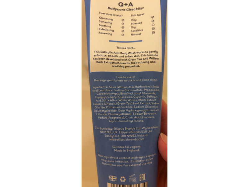 Q+A Salicylic Acid Body Wash, Watermelon+Agave Nectar Scent, 8.45 fl oz/250 mL