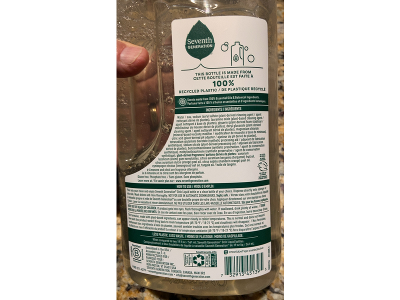 Seventh Generation Dish Liquid, Clementine Zest & Lemongrass Scent, 50 fl oz/1.47 L