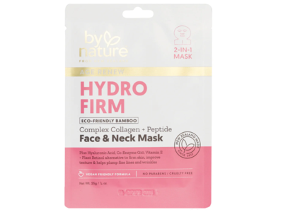 By Nature Age Renew Bamboo Fibre Face & Neck Mask, Complex Collagen + Peptide , 0.125 oz/25 g