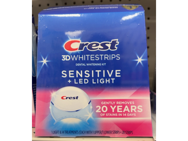 Crest 3DWhitestrips Sensitive + Led Light Dental Whitening Kit, 28 Count