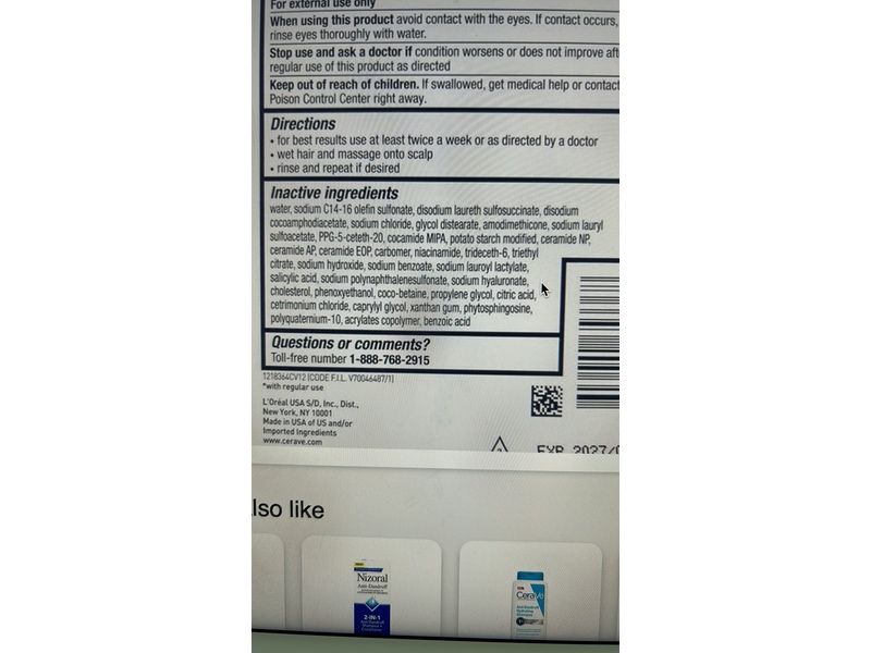 CeraVe 2 In1 Anti-Dandruff Hydrating Shampoo & Conditioner, 19 fl oz/562 mL