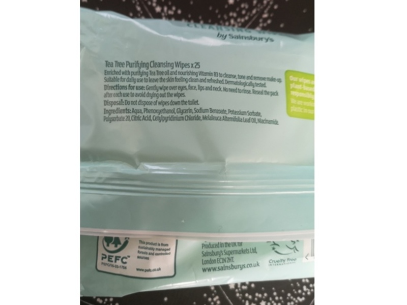 Sainsbury's Purifying Tea Tree Cleansing Wipes, Count 25