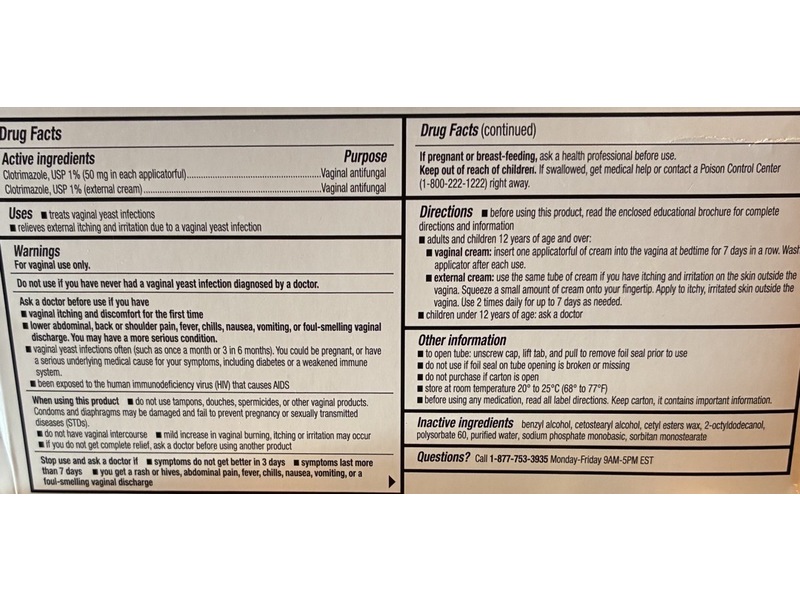 H2 Pharma Clotrimazole Vaginal Antifungal Cream, USP 1%, 1.59 oz/45 g