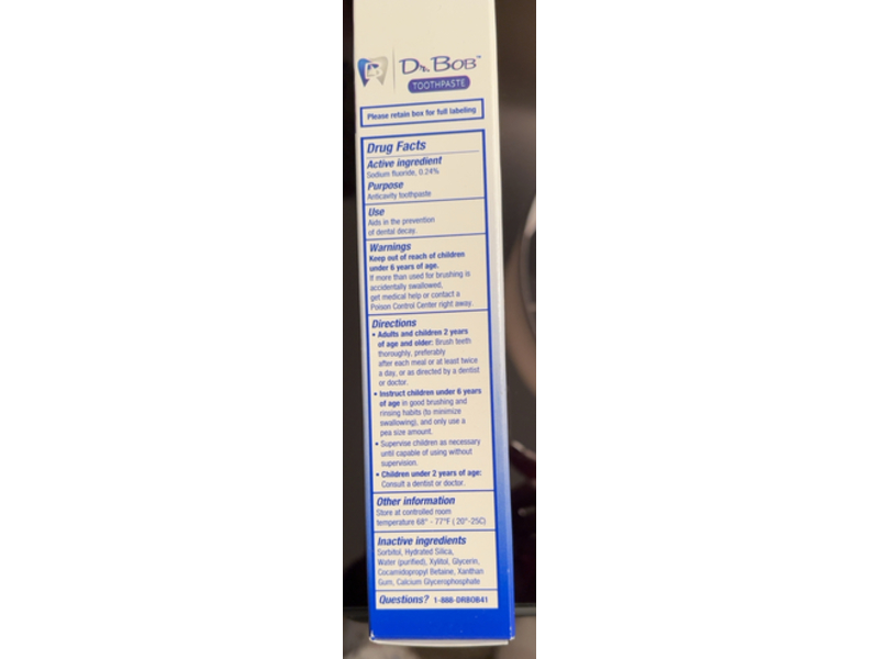 Dr. Bob Anticavity Fluoride Toothpaste, Unflavored, 4 oz/113 g