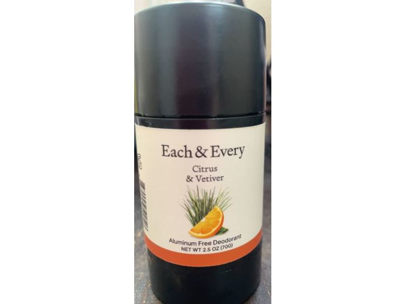 Each & Every Aluminum Free Deodorant, Citrus & Vetiver, 2.5 oz/70 g