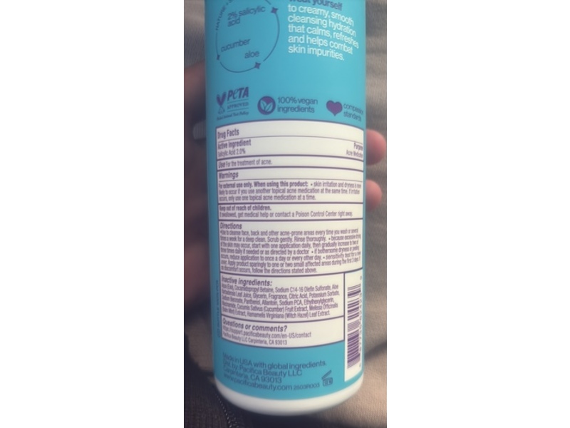 Pacifica Beauty Acne Warrior Acne Fighting Body Wash, Niacinamide + Aloe & Cucumber, 12 fl oz/355 mL