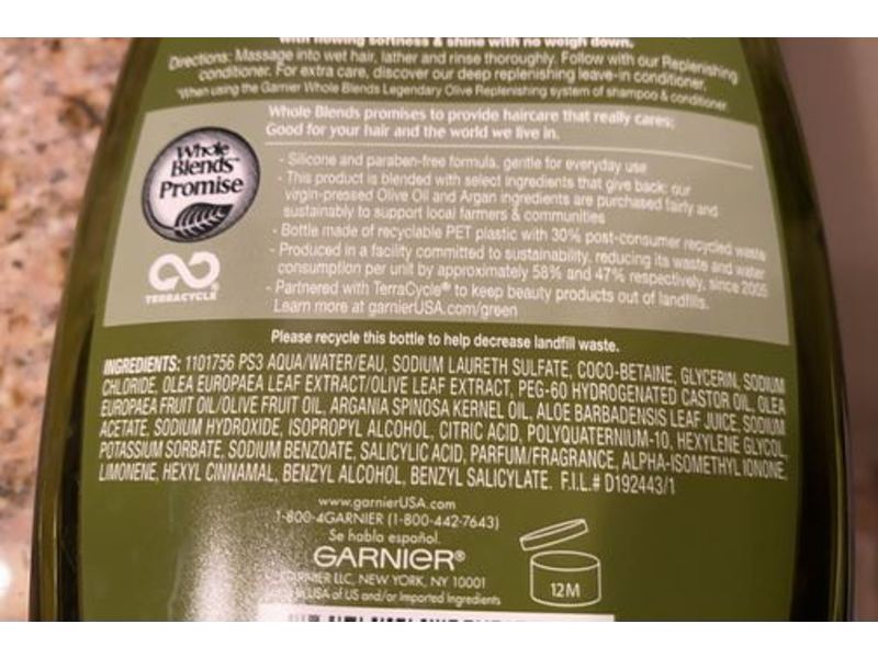 Garnier Whole Blends Replenishing Shampoo, Olive