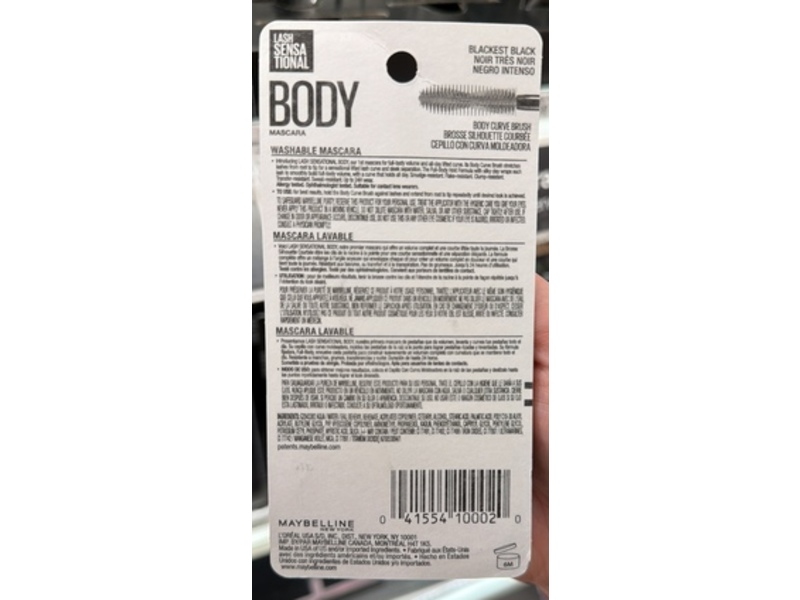 Maybelline New York Lash Sensational Body Washable Mascara, 902 Blackest Black, 0.24 fl oz