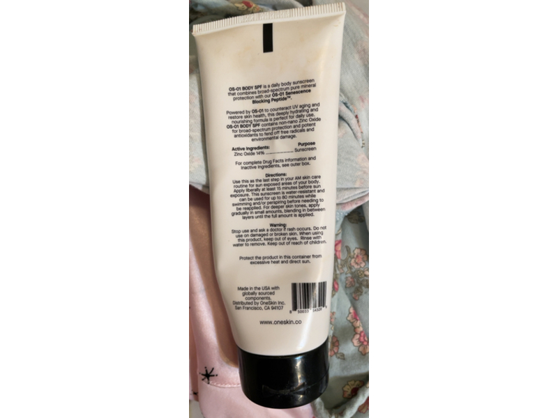 One Skin 0S-01 Mineral Body Sunscreen, SPF30+ PA+++, 3.4 fl oz/100 mL