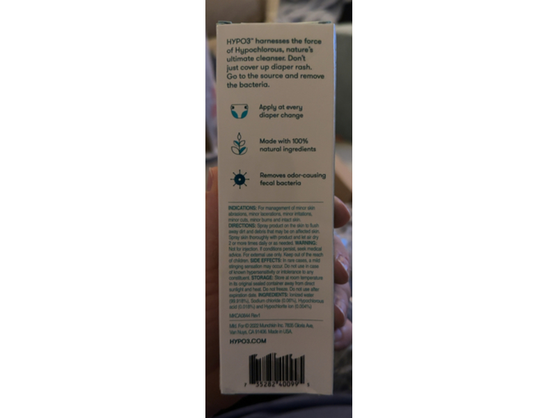 Munchkin HYP03 Daily Diaper Rash Spray, 3.4 fl oz/100 mL