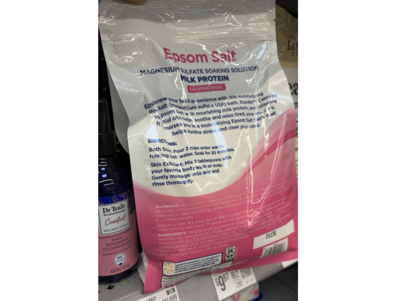 Equate Milk Protein Epsom Salt, Calming Rose, 48 oz/1.36 kg