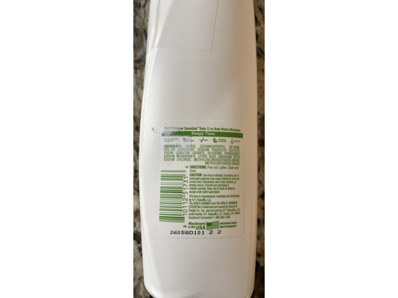Arm & Hammer Essentials Baby Body Wash & Shampoo, Baking Soda, Sleepy Time, 12 fl oz/355 mL