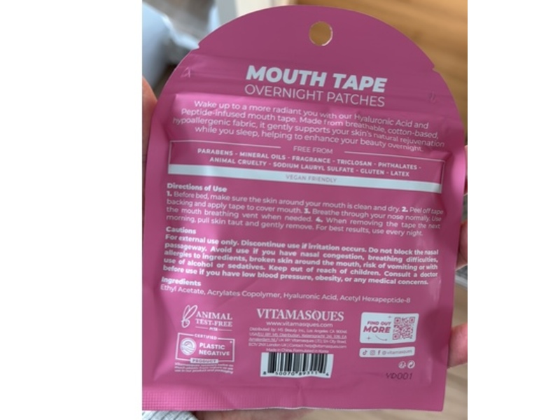 Vitamasques Mouth Tape Overnight Patches with Hyaluronic Acid & Peptide, 30 Count