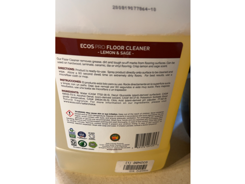 Ecos Pro Floor Cleanser, Lemon & Sage, 128 fl oz/3.79 L