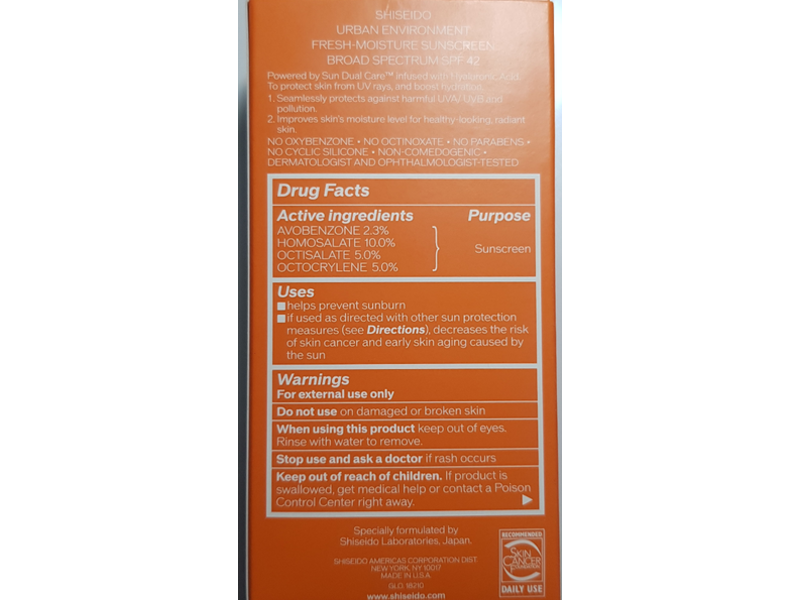 Shiseido Urban Environment Fresh-Moisture Sunscreen, SPF 42, 1.8 oz/50 mL