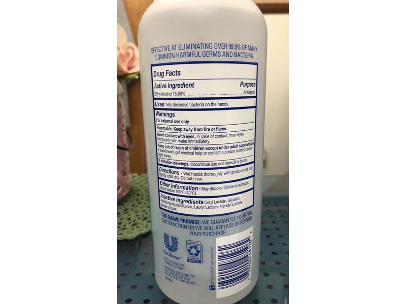 Suave Hand Sanitizer, Unscented, 32 fl oz/946 mL