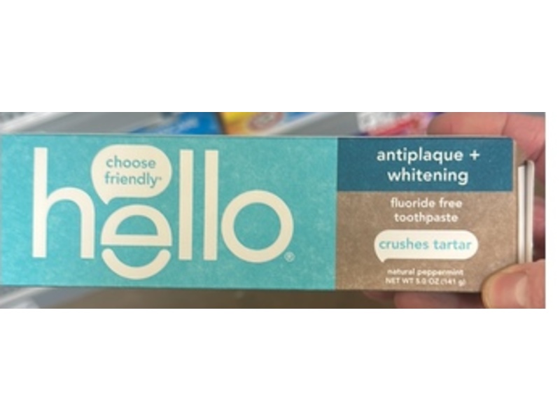 Hello Antiplaque + Whitening Fluoride Free Toothpaste, Natural Peppermint, 5 oz/141 g