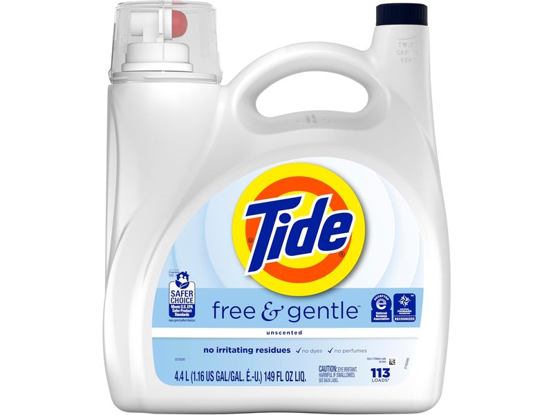Tide Free & Gentle Liquid Laundry Detergent, Unscented, 113 Loads, 149 fl oz/4.4 L