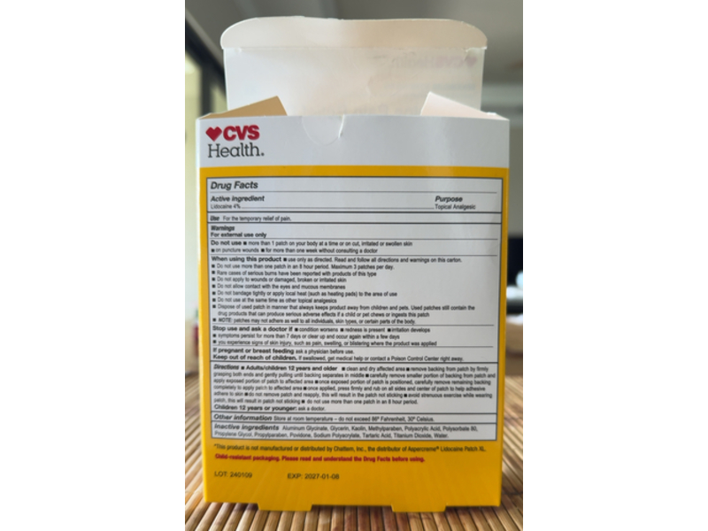 CVS Health Lidocaine Pain Relief Patch, Lidocaine 4%, 3 Count