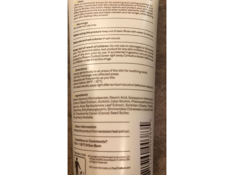 Sun Bum Premium Moisturizing After Sun Lotion, Cool Down, 3 fl oz/88 mL