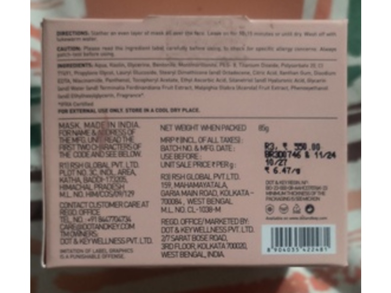 Dot & Key Skincare Glow Reviving Clay Mask, Vitamin C Pink, 85 g