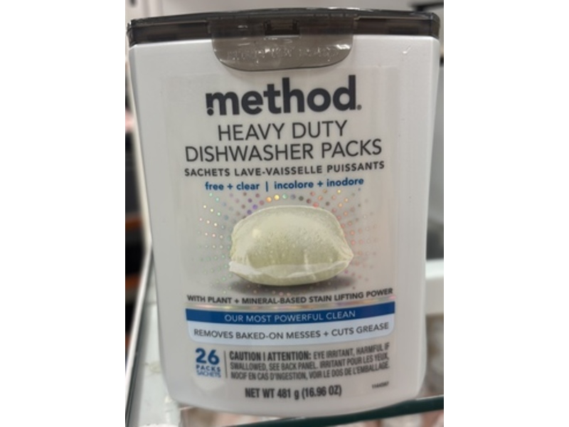 Method Heavy Duty Dishwasher Packs, Free & Clear, 16.96 oz/481 g, 26 Count