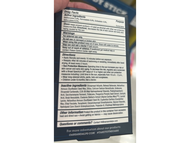 Oars + Alps Matte Face Sunscreen Face Stick, SPF 50 Antioxidants + Avocado Extract, 0.53 oz/15 g