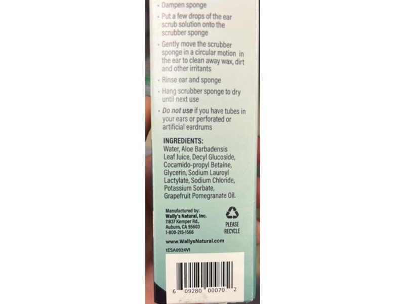 Wally's Natural Ear Scrub Earwax Removal Cleanser, 2.0 fl oz/60 mL