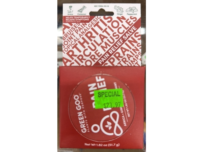Green Goo Pain Relief Salve, Arnica + Ginger + Peppermint, 1.82 oz/51.7 g