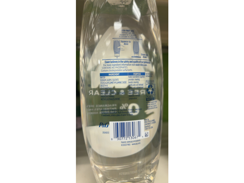 Dawn Free & Clear Dishwashing Liquid, 24.3 fl oz/718 mL