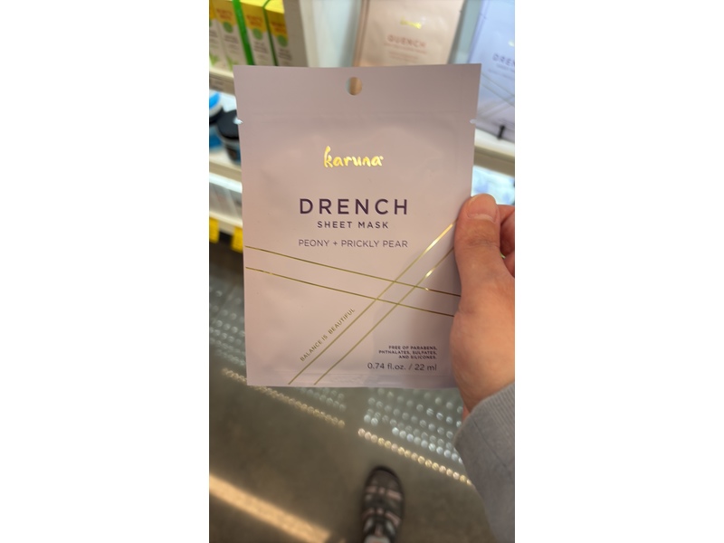Karuna Drench Sheet Mask, Peony + Prickly Pear, 0.74 fl oz/22 mL