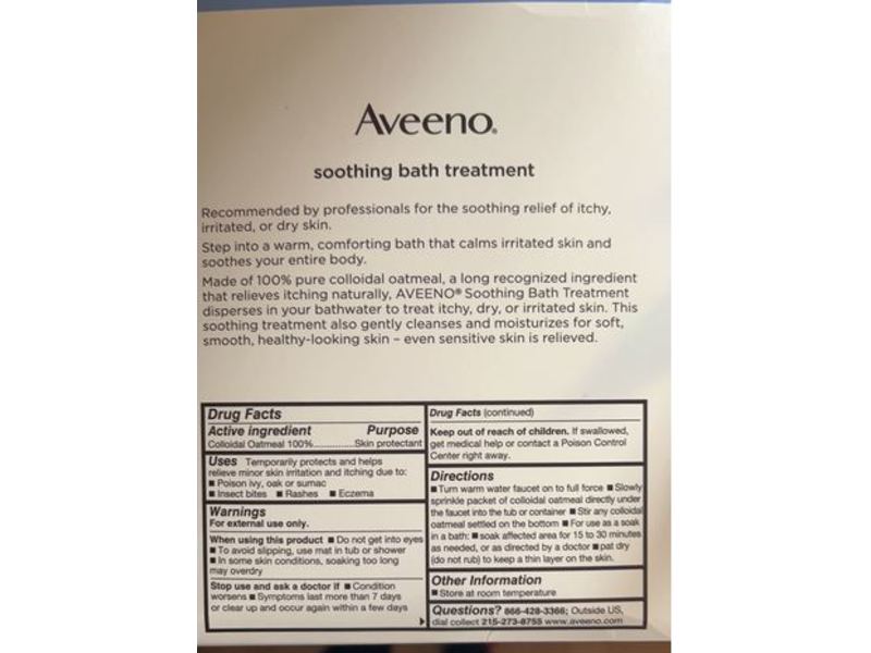 Aveeno Soothing Bath Treatment, Colloidal Oatmeal, 1.5 oz/42 g