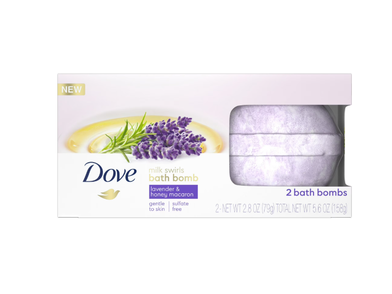 Dove Milk Swirls Bath Bombs, Lavender & Honey Macaron, 2.8 oz/79 g, Pack Of 2