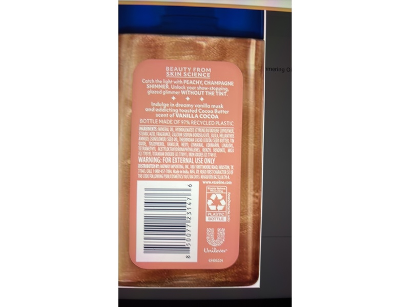 Vaseline Glazed & Glisten Sunlit Glow Gel Oil, Vanilla Cocoa, 1.69 fl oz/50 mL, Pack Of 3