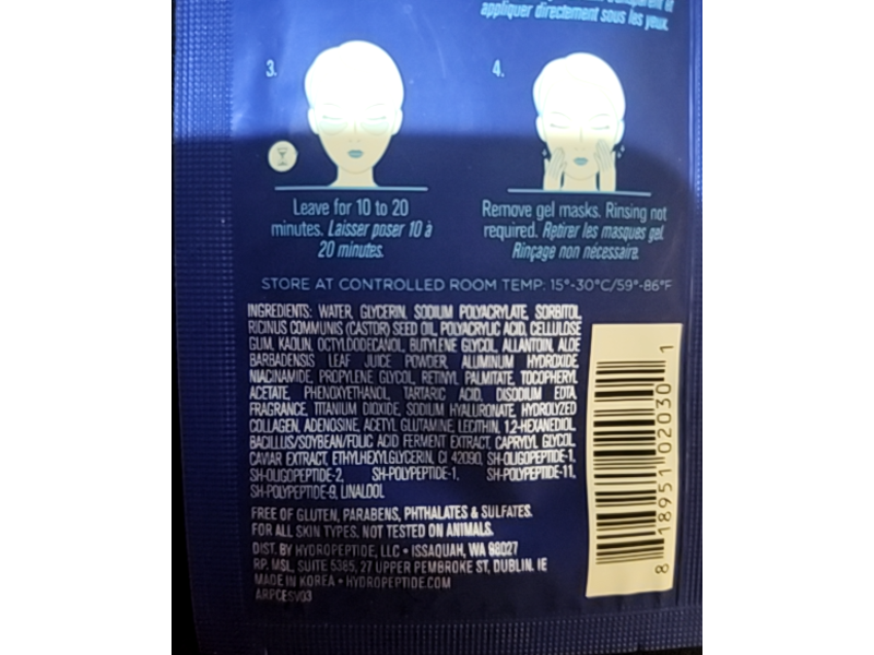 HydroPeptide Hydrogel Eye Mask, Polypeptide Collagel+, 2 Pads