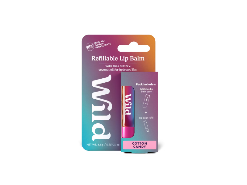 Wild Refillable Lip Balm, Cotton Candy, 0.15 oz/4.5 g