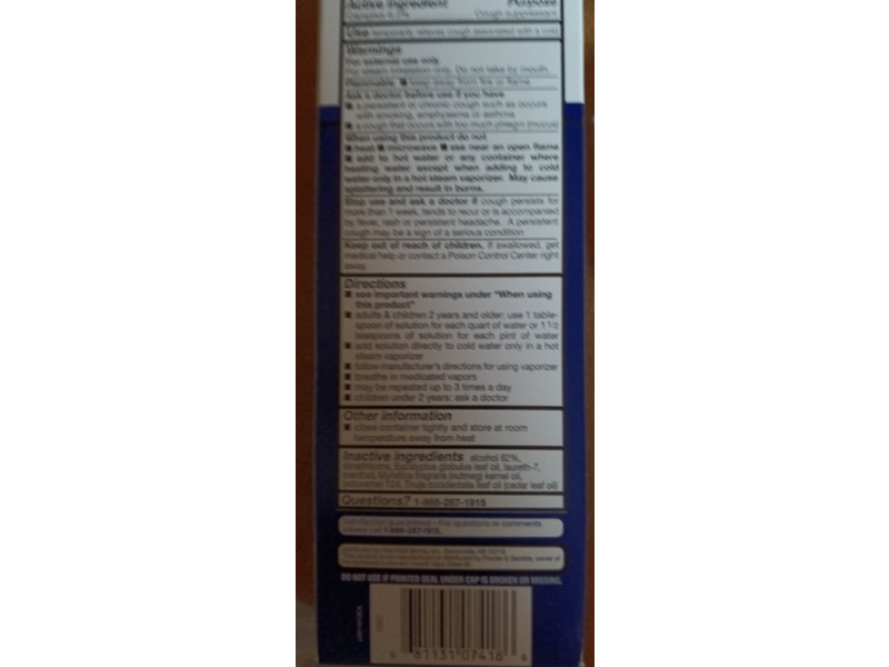 Equate Medicated Vaporizing Steam Liquid, 8 fl oz/237 mL