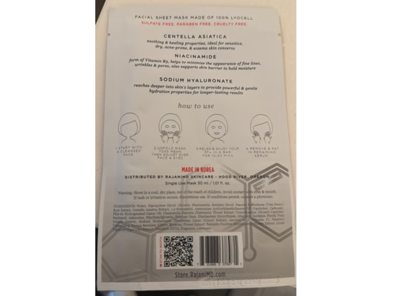 Rajani MD Facial Sheet Mask, Bright & Tight, 1.01 fl oz/30 mL