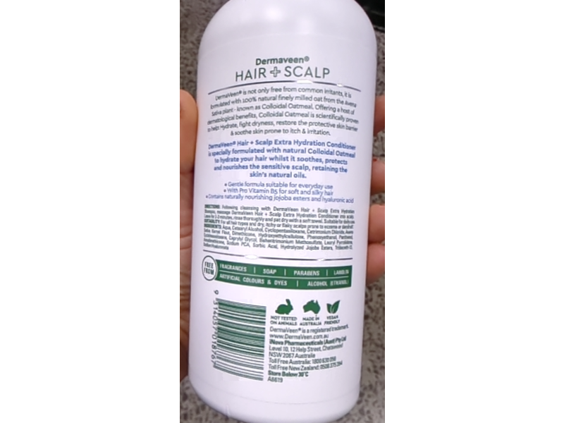 DermaVeen Hair + Scalp Extra Hydration Conditioner with Hyaluronic Acid, 500 mL