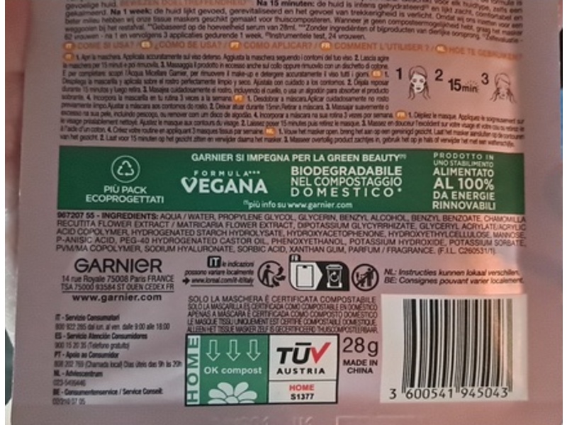 Garnier SkinActive Hydra Bomb Super-Hydrating + Soothing Sheet Mask, Hyaluronic Acid + Chamomile, 28 g