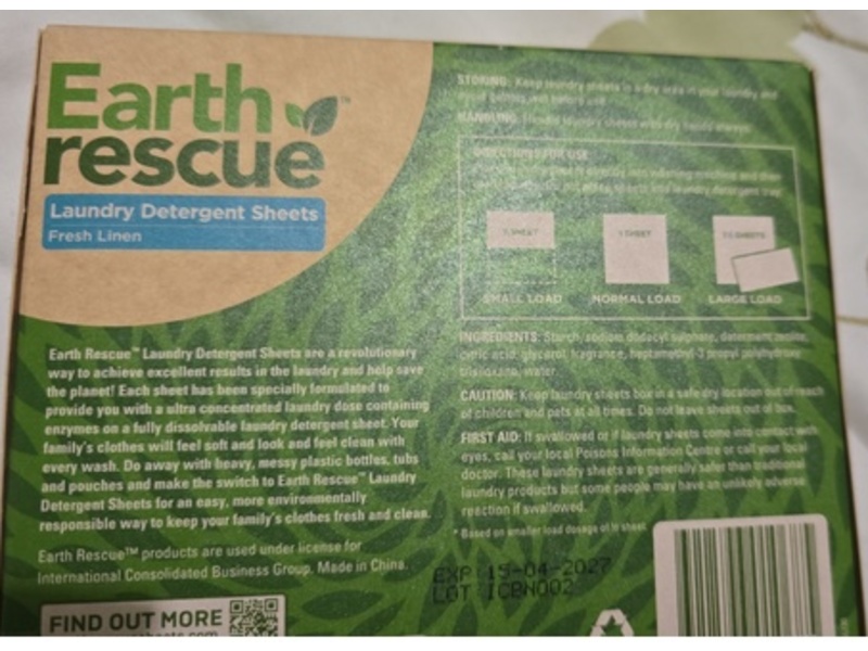 Earth Rescue Laundry Detergent Sheets, Fresh Linen, 60 Load