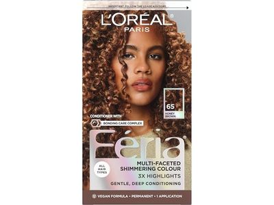 L’Oreal Paris Feria Multi-Faceted Shimmering Permanent Color, 65 Honey Brown, 1 Application