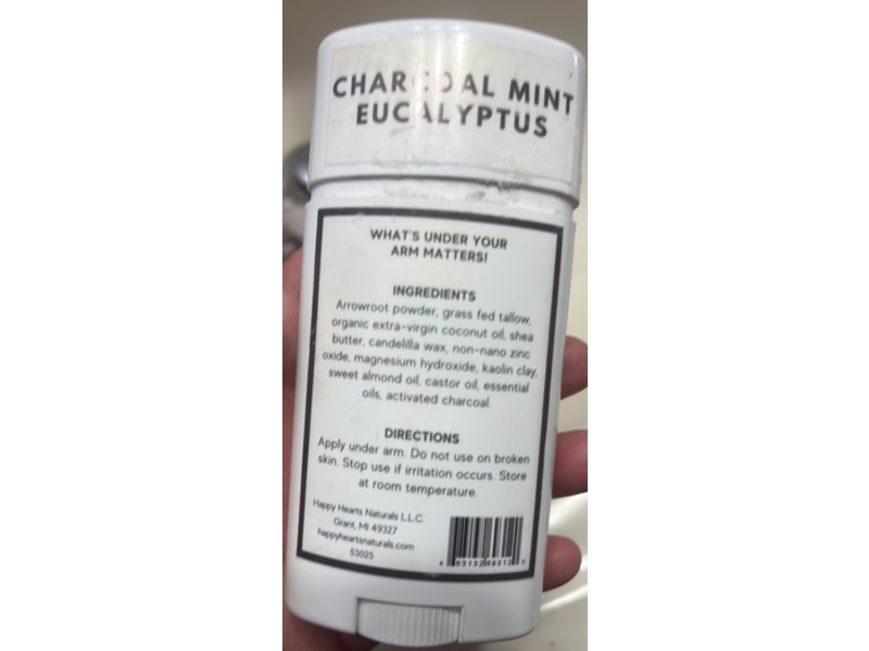 Happy Hearts Arm Up All-Natural Deodorant, Charcoal Mint & Eucalyptus, 2.65 oz/75 g