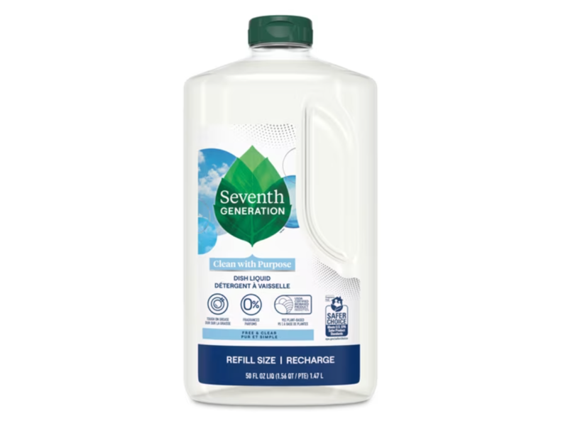 Seventh Generation Dish Liquid, Free & Clear, 50 fl oz/1.47 L.