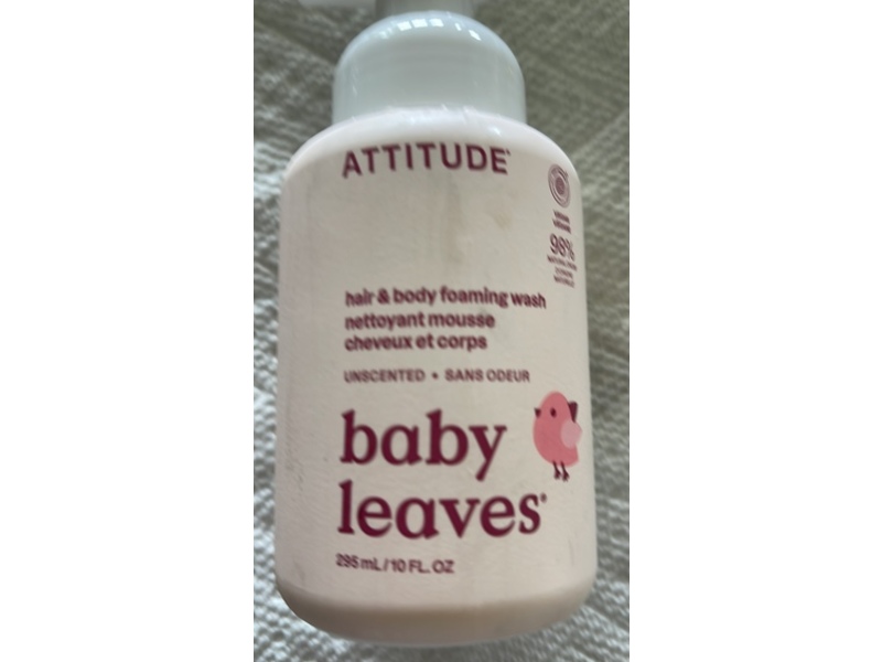 Attitude Baby Leaves Hair & Body Foaming Wash, Unscented, 10 fl oz/295 mL
