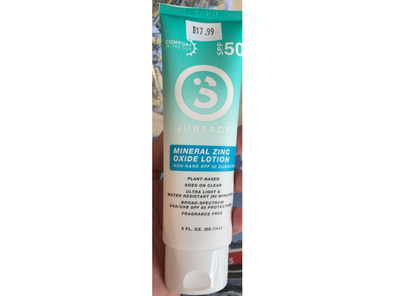 Surface Mineral Sunscreen Lotion, SPF 50, 3 fl oz/88.7 mL