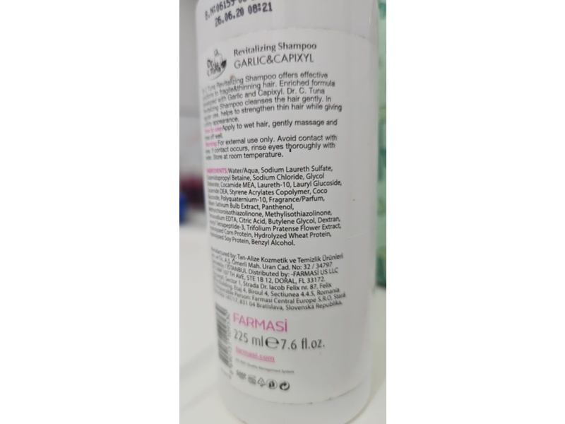 Farmasi Dr C Tuna Vitalizing Revializing Shampoo, Garlic And Capixyl, 7.6 fl oz/225 mL