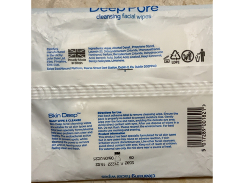 Skin Deep Pore Cleansing Facial Wipes, 25 Count