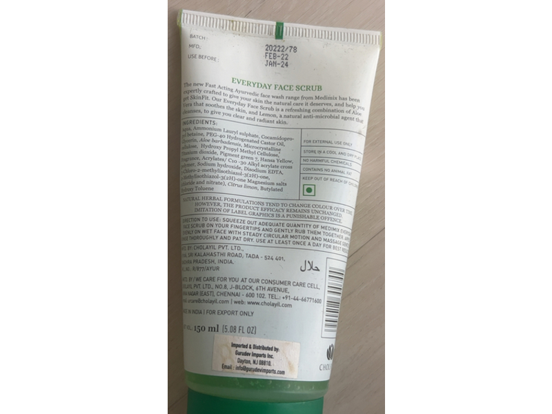 Medimix Ayurvedic Everyday Face Scrub, Aloe Vera & Lemon, 5.08 fl oz/150 mL
