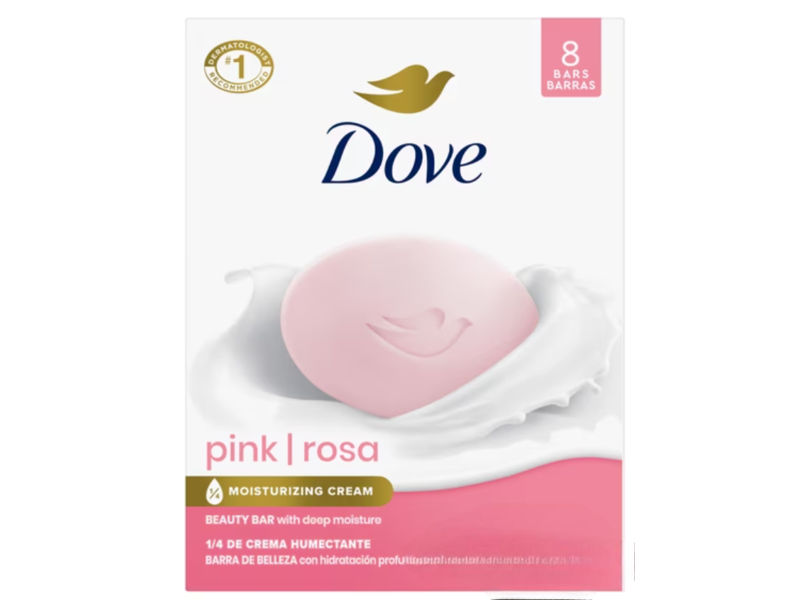Dove Moisturizing Cream Beauty Bar , Pink Rosa, 3.75 oz/106 g, 8 Count